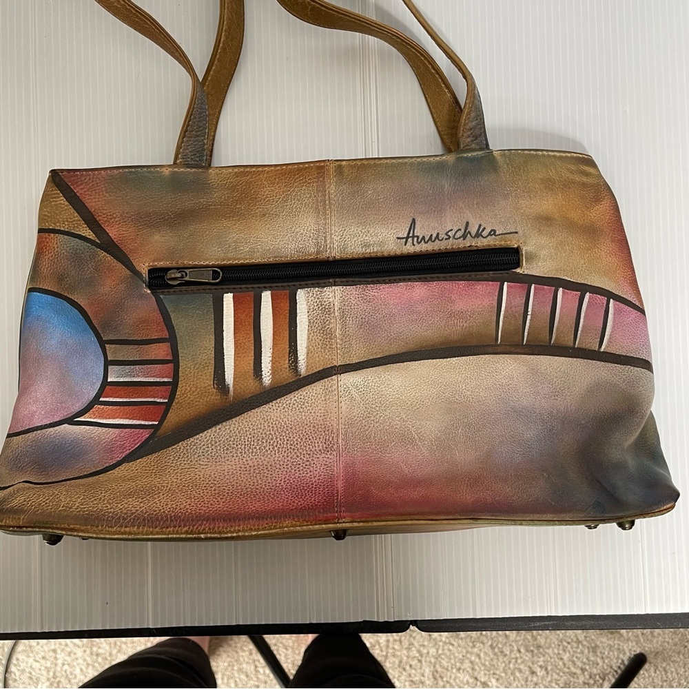 Anuschka Hand painted Abstract Leather Shoulder Bag Purse - Picture 11 of 16